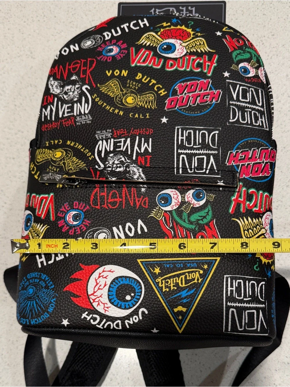 Von Dutch Jax Bowler Backpack Black Graffiti Logo Print Y2K SATCHEL VDKBP030BLK